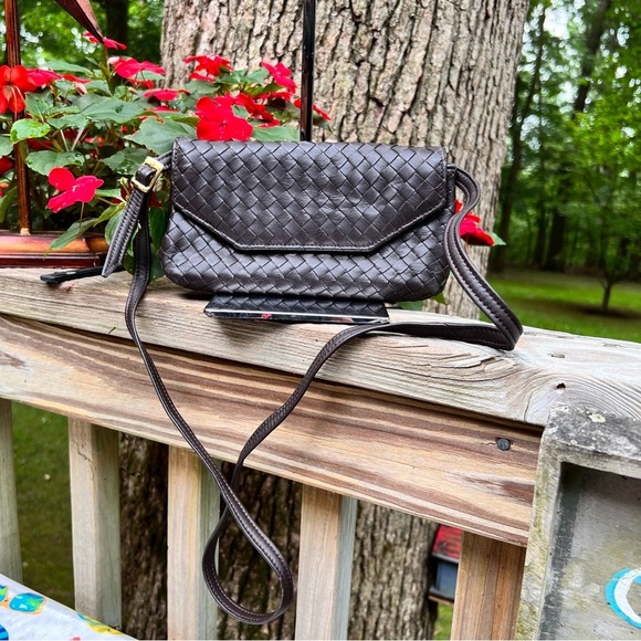 Chocolate Stefano Bravo Intrecciato Clutch Crossbody Bag Italian leather, 8x5x1 - Picture 8 of 8